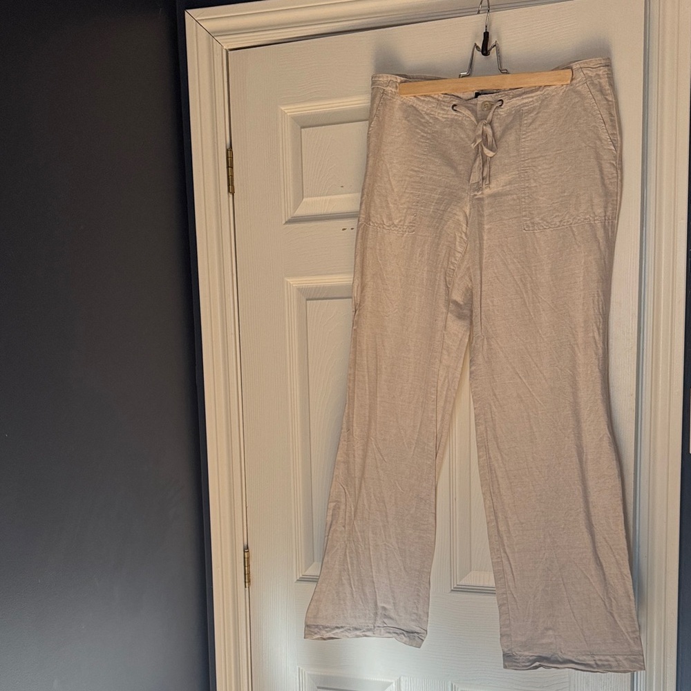 GAP Beige Wide Leg Drawstring Linen Pants